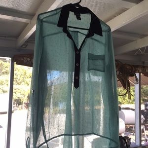 Sheer top long sleeves black moss green silver